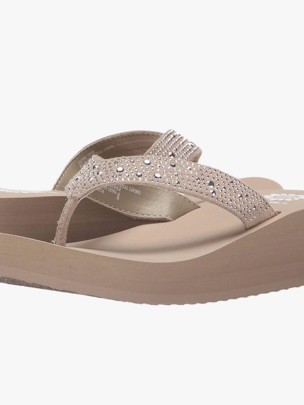 Yellow Box Taupe Rhinestone Wedge Thong Sandals for Women